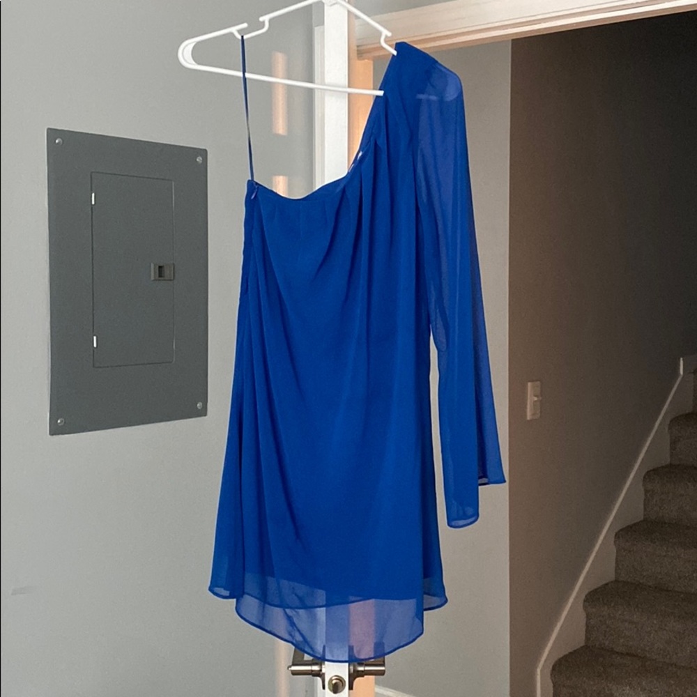 Blue One Sleeve Mini Dress